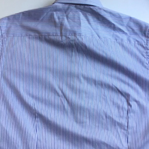 ETON slim light blue & brown pinstriped cotton shirt Sz 15 made in Europe - Picture 7 of 8